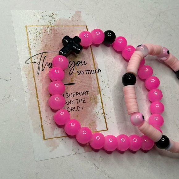 Pink Agate & Evil Eye Bracelet Set - Picture 2 of 3